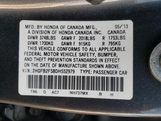 Photo 11 VIN: 2HGFB2F58DH552979 - HONDA CIVIC LX 