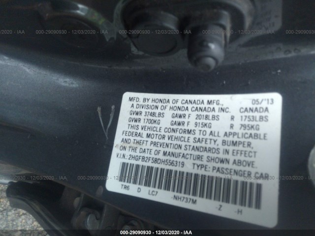 Photo 8 VIN: 2HGFB2F58DH556319 - HONDA CIVIC SDN 