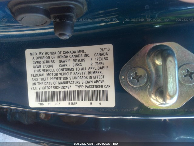 Photo 8 VIN: 2HGFB2F58DH582497 - HONDA CIVIC SDN 