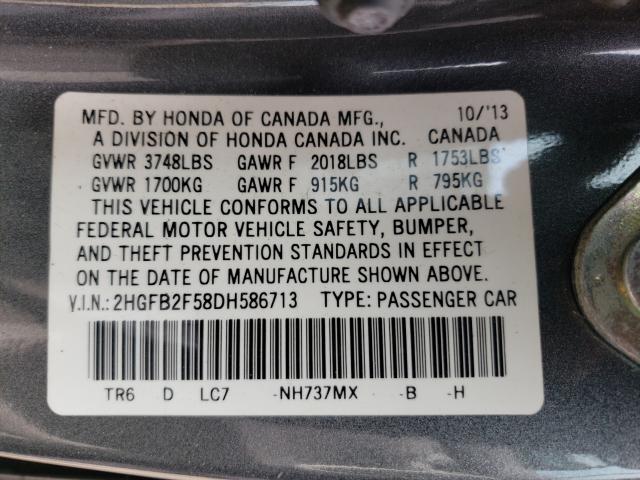 Photo 9 VIN: 2HGFB2F58DH586713 - HONDA CIVIC LX 