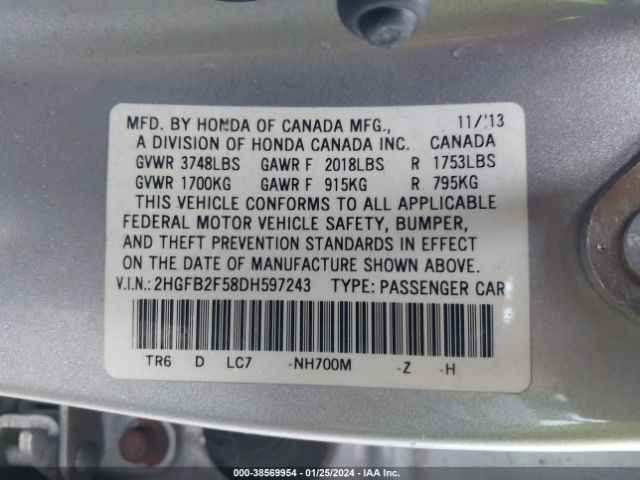 Photo 8 VIN: 2HGFB2F58DH597243 - HONDA CIVIC 