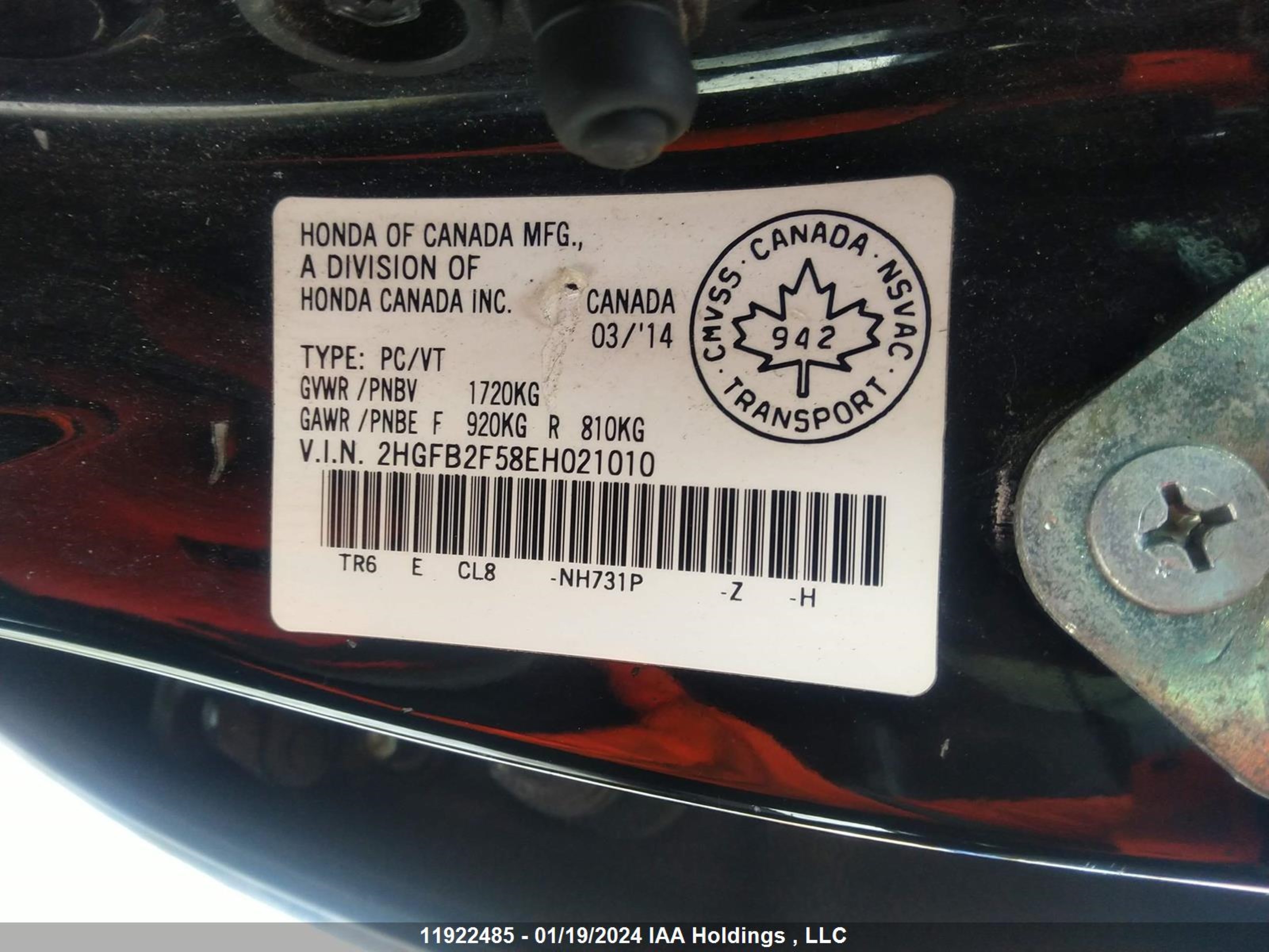 Photo 8 VIN: 2HGFB2F58EH021010 - HONDA CIVIC 