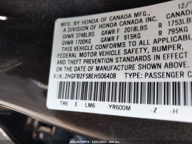 Photo 8 VIN: 2HGFB2F58EH506408 - HONDA CIVIC 