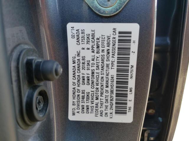 Photo 9 VIN: 2HGFB2F58EH516341 - HONDA CIVIC SEDAN 