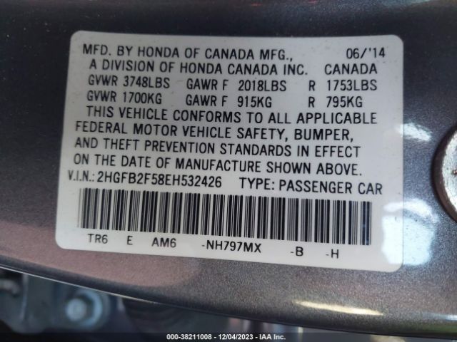 Photo 8 VIN: 2HGFB2F58EH532426 - HONDA CIVIC 