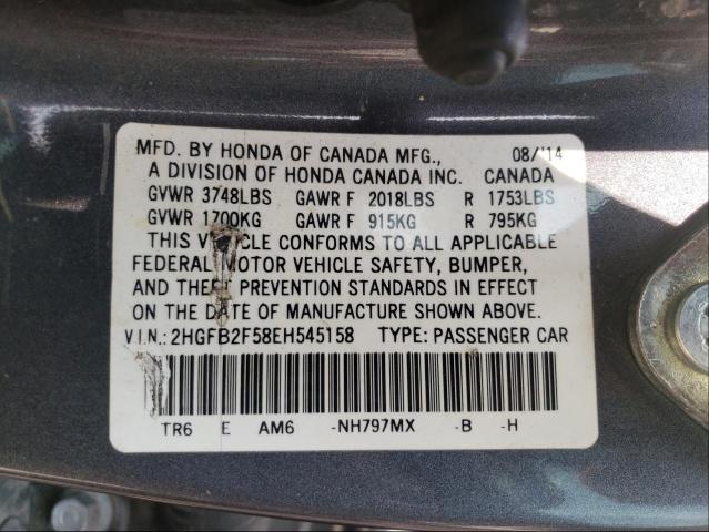 Photo 9 VIN: 2HGFB2F58EH545158 - HONDA CIVIC LX 