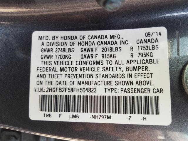 Photo 9 VIN: 2HGFB2F58FH504823 - HONDA CIVIC LX 