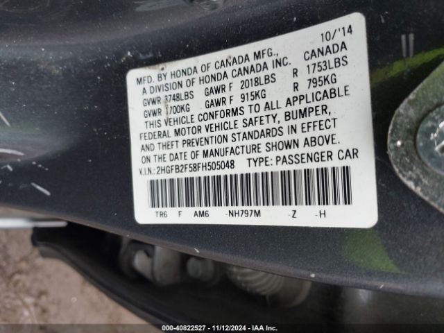 Photo 8 VIN: 2HGFB2F58FH505048 - HONDA CIVIC 