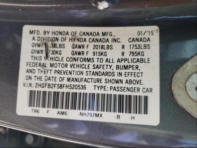 Photo 9 VIN: 2HGFB2F58FH520536 - HONDA CIVIC LX 