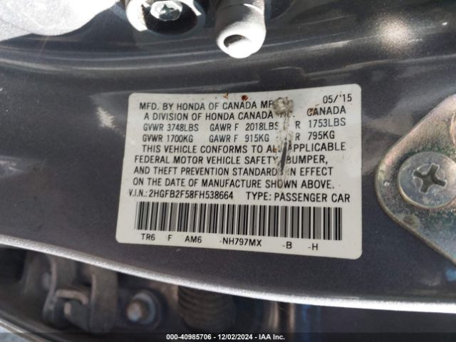 Photo 8 VIN: 2HGFB2F58FH538664 - HONDA CIVIC 