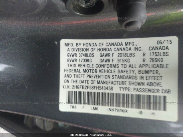 Photo 8 VIN: 2HGFB2F58FH543458 - HONDA CIVIC SEDAN 