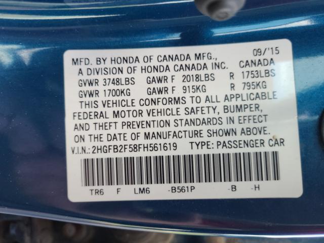 Photo 9 VIN: 2HGFB2F58FH561619 - HONDA CIVIC LX 