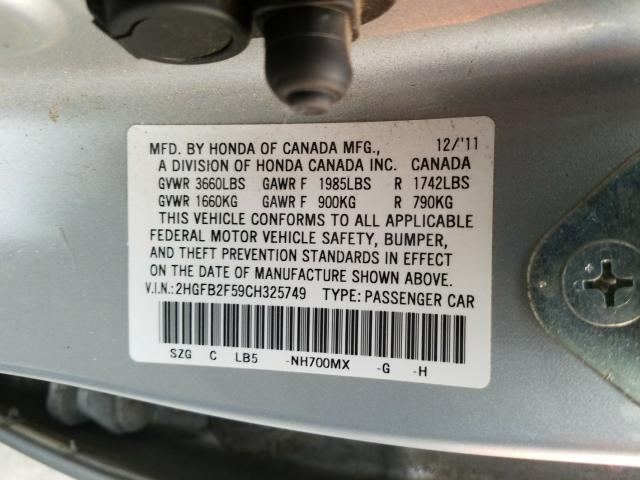 Photo 9 VIN: 2HGFB2F59CH325749 - HONDA CIVIC LX 