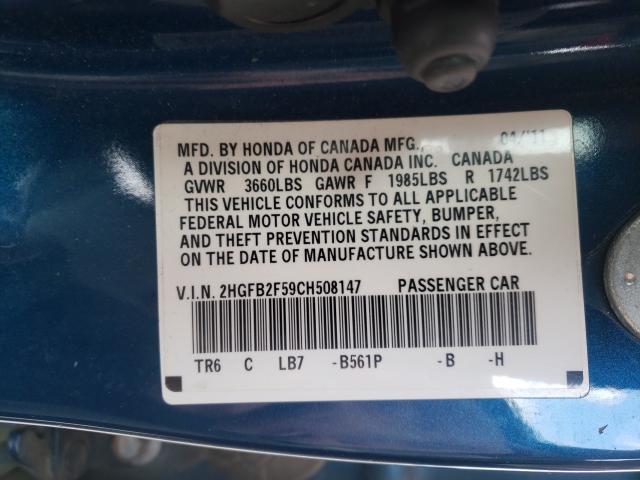 Photo 9 VIN: 2HGFB2F59CH508147 - HONDA CIVIC LX 