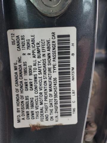 Photo 9 VIN: 2HGFB2F59CH574536 - HONDA CIVIC LX 