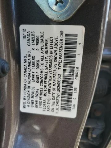 Photo 12 VIN: 2HGFB2F59CH603503 - HONDA CIVIC LX 