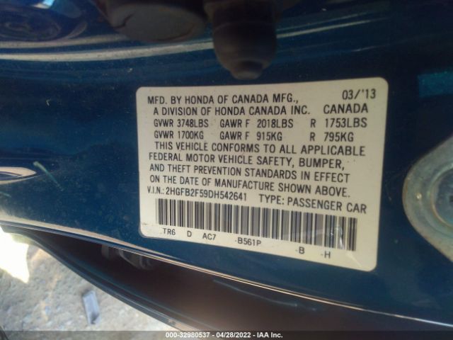 Photo 8 VIN: 2HGFB2F59DH542641 - HONDA CIVIC SDN 