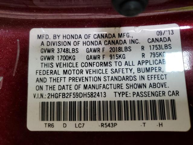 Photo 11 VIN: 2HGFB2F59DH582413 - HONDA CIVIC LX 