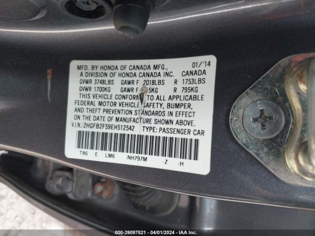 Photo 8 VIN: 2HGFB2F59EH512542 - HONDA CIVIC 