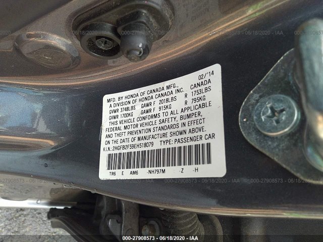 Photo 8 VIN: 2HGFB2F59EH518079 - HONDA CIVIC SEDAN 