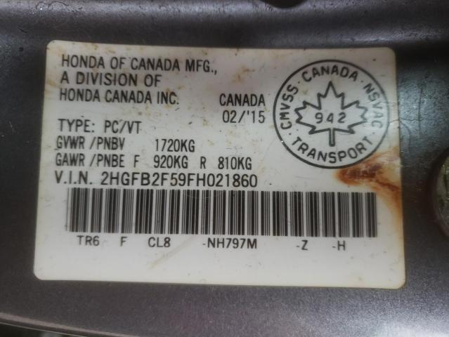 Photo 9 VIN: 2HGFB2F59FH021860 - HONDA CIVIC LX 