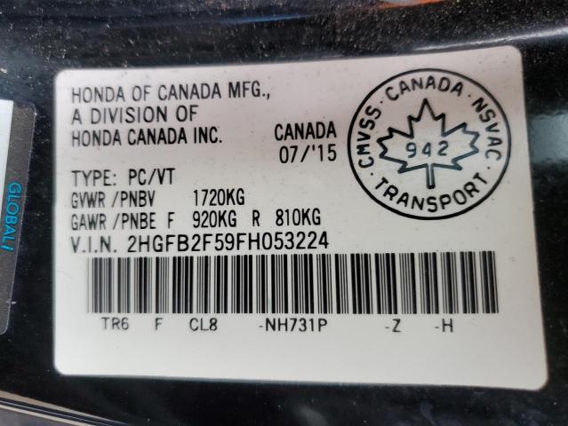 Photo 11 VIN: 2HGFB2F59FH053224 - HONDA CIVIC LX 