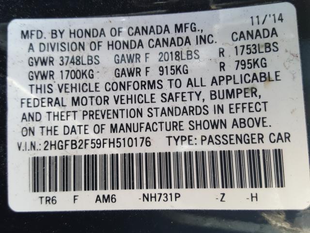 Photo 9 VIN: 2HGFB2F59FH510176 - HONDA CIVIC LX 