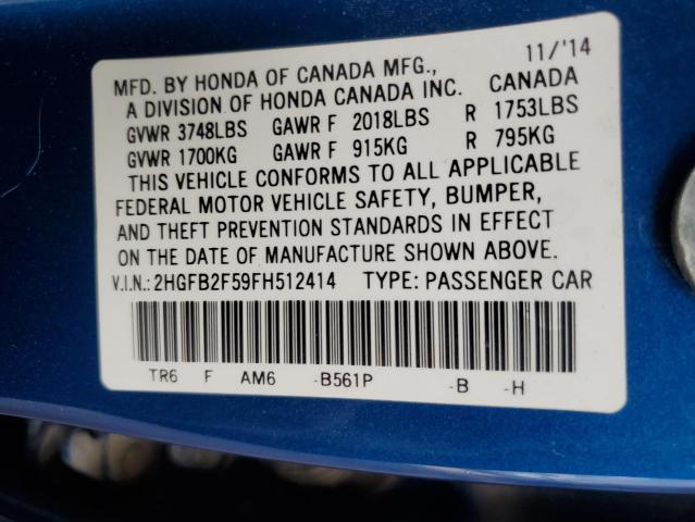 Photo 11 VIN: 2HGFB2F59FH512414 - HONDA CIVIC 