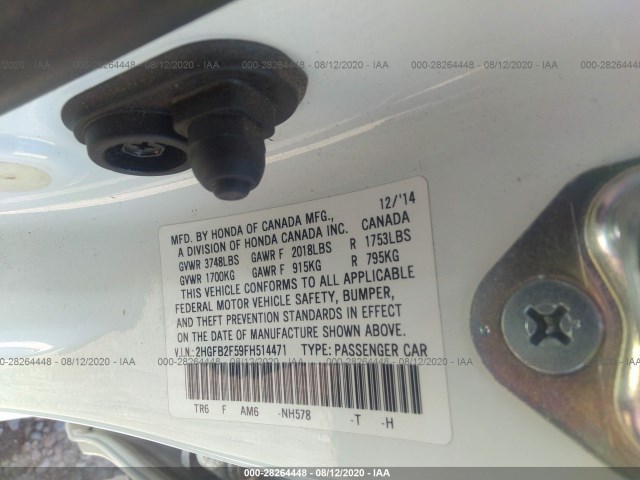 Photo 8 VIN: 2HGFB2F59FH514471 - HONDA CIVIC SEDAN 