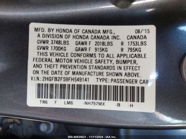 Photo 8 VIN: 2HGFB2F59FH549141 - HONDA CIVIC 