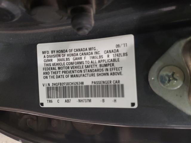 Photo 9 VIN: 2HGFB2F5XCH526348 - HONDA CIVIC LX 