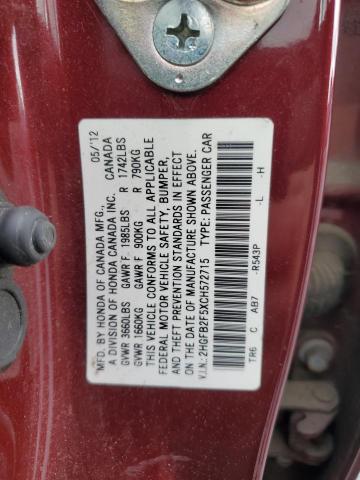 Photo 11 VIN: 2HGFB2F5XCH572715 - HONDA CIVIC 