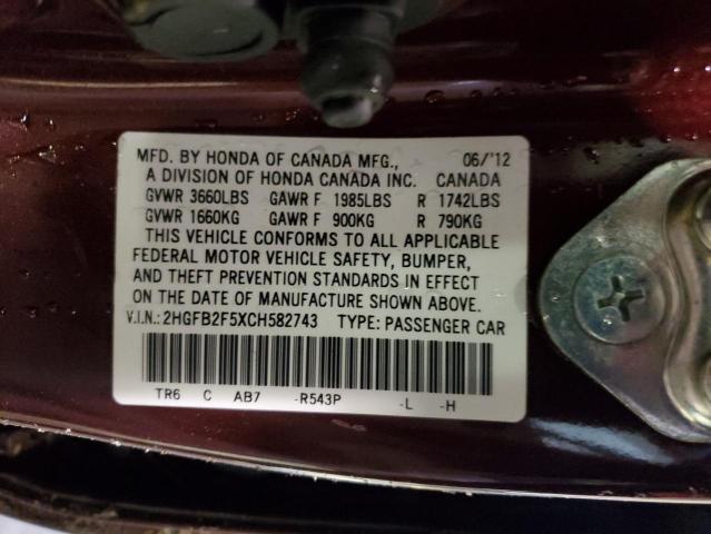 Photo 11 VIN: 2HGFB2F5XCH582743 - HONDA CIVIC LX 