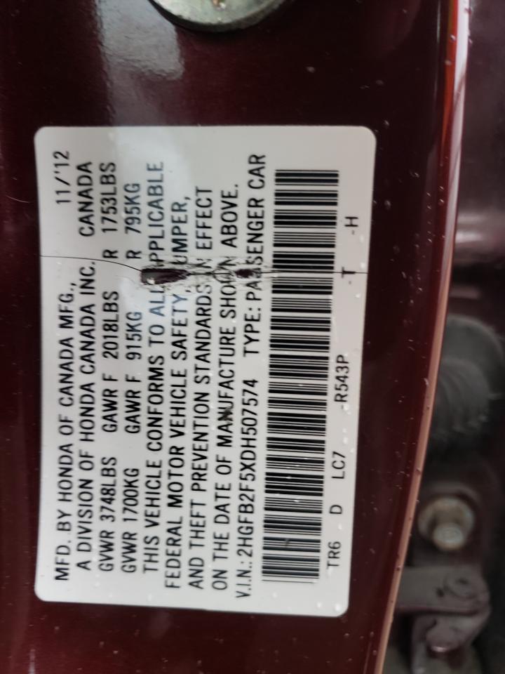 Photo 11 VIN: 2HGFB2F5XDH507574 - HONDA CIVIC 