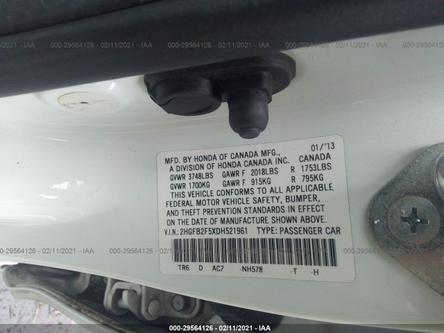 Photo 8 VIN: 2HGFB2F5XDH521961 - HONDA CIVIC SDN 