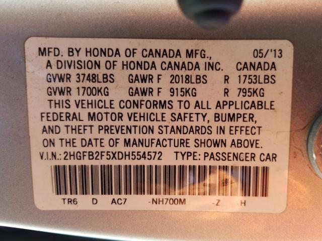 Photo 9 VIN: 2HGFB2F5XDH554572 - HONDA CIVIC LX 