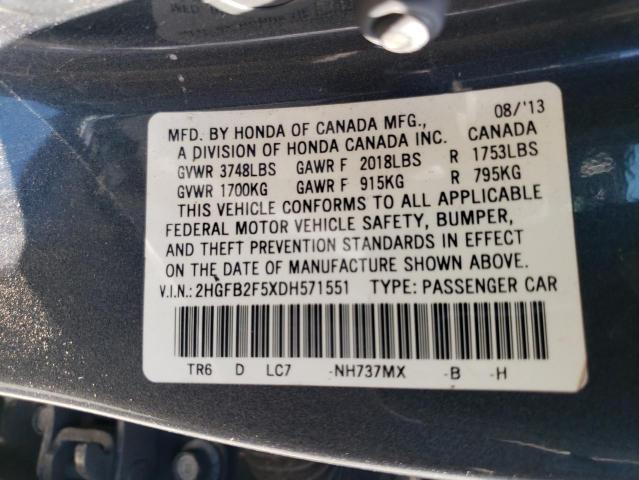 Photo 12 VIN: 2HGFB2F5XDH571551 - HONDA CIVIC LX 