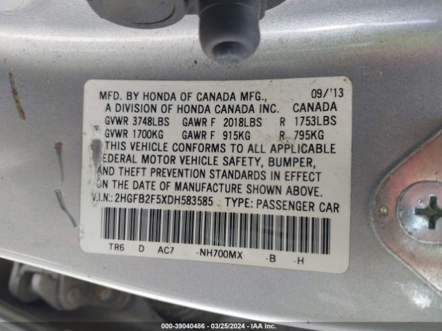 Photo 8 VIN: 2HGFB2F5XDH583585 - HONDA CIVIC 