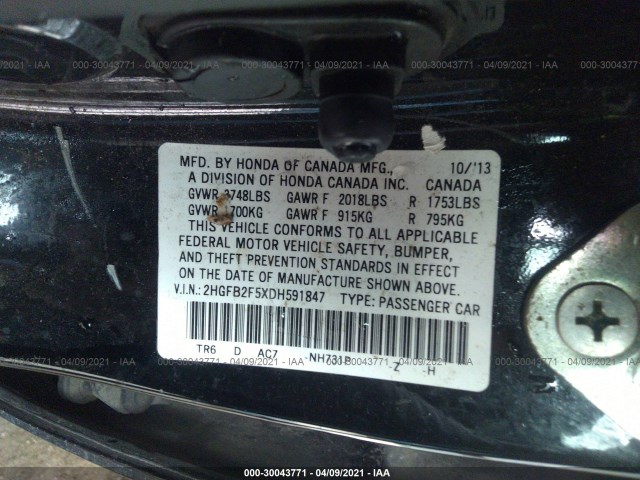 Photo 8 VIN: 2HGFB2F5XDH591847 - HONDA CIVIC SDN 