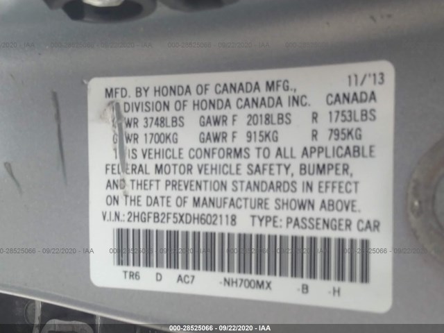 Photo 8 VIN: 2HGFB2F5XDH602118 - HONDA CIVIC SDN 