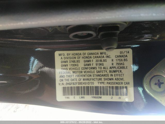 Photo 8 VIN: 2HGFB2F5XEH510735 - HONDA CIVIC SEDAN 