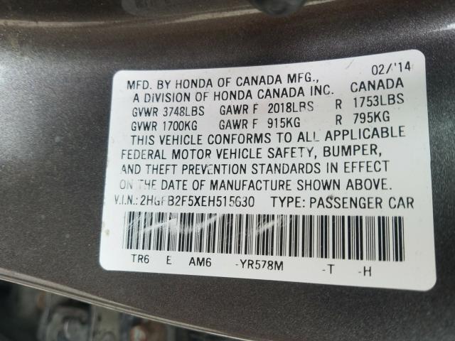 Photo 9 VIN: 2HGFB2F5XEH515630 - HONDA CIVIC LX 