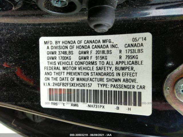 Photo 8 VIN: 2HGFB2F5XEH526157 - HONDA CIVIC SEDAN 