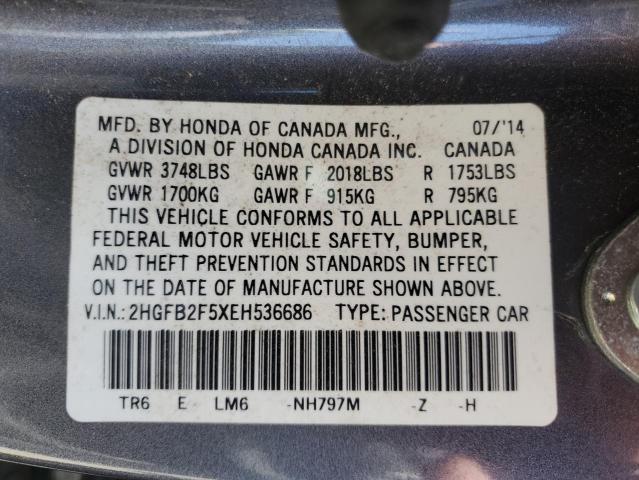 Photo 11 VIN: 2HGFB2F5XEH536686 - HONDA CIVIC 