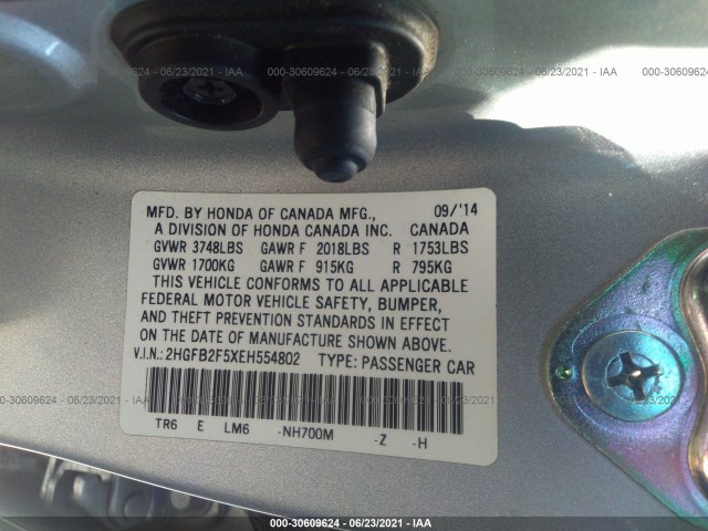 Photo 8 VIN: 2HGFB2F5XEH554802 - HONDA CIVIC SEDAN 