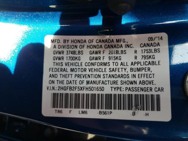 Photo 9 VIN: 2HGFB2F5XFH501650 - HONDA CIVIC LX 