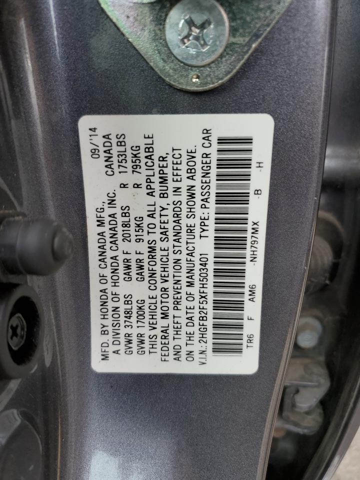 Photo 12 VIN: 2HGFB2F5XFH503401 - HONDA CIVIC 