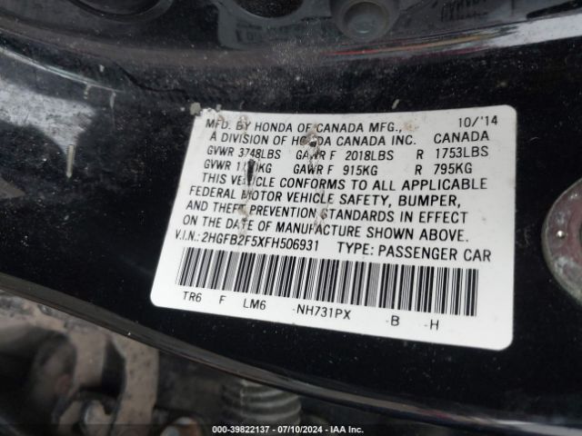 Photo 8 VIN: 2HGFB2F5XFH506931 - HONDA CIVIC 