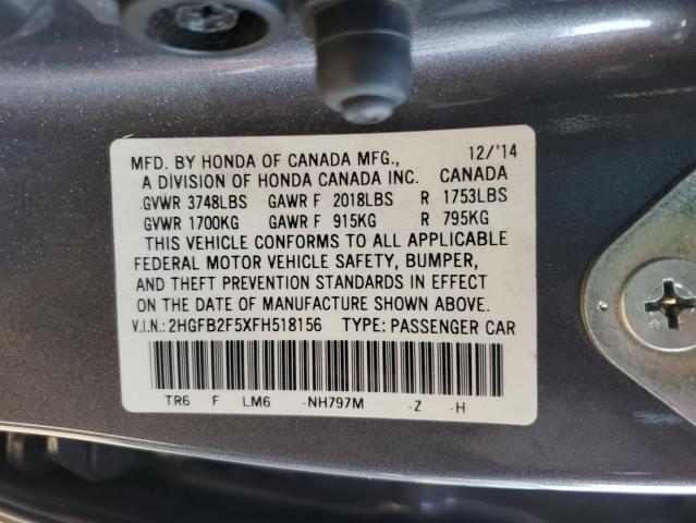 Photo 12 VIN: 2HGFB2F5XFH518156 - HONDA CIVIC 