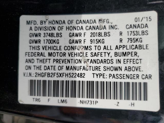 Photo 11 VIN: 2HGFB2F5XFH522482 - HONDA CIVIC LX 